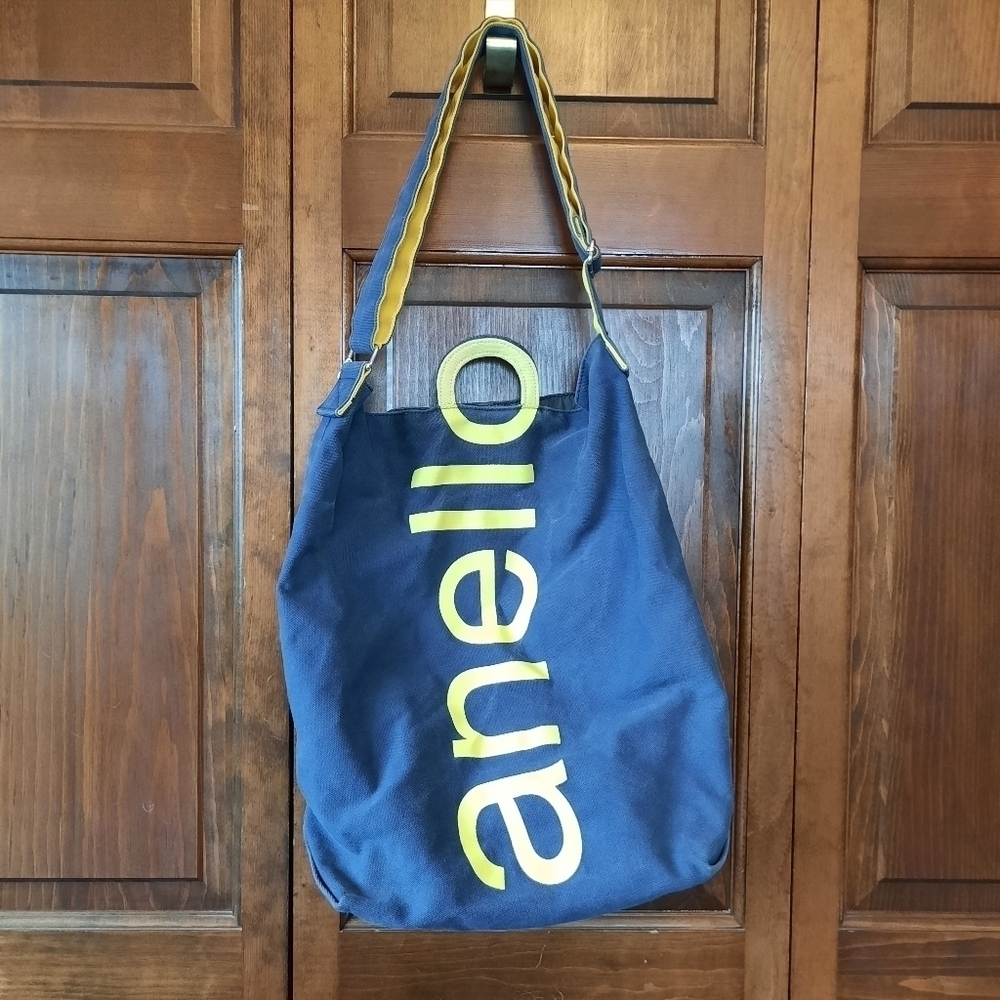 Anello Limited Edition top handle crossbody blue yellow canvas tote bag - Picture 2 of 12